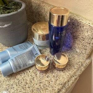 Estee Lauder Skincare Set with Blue and Gold Accents